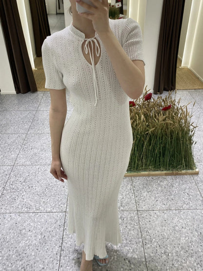 Hollow Knitting Crochet Jacquard Hip-hugging Short Sleeve Grace Maxi Dresses