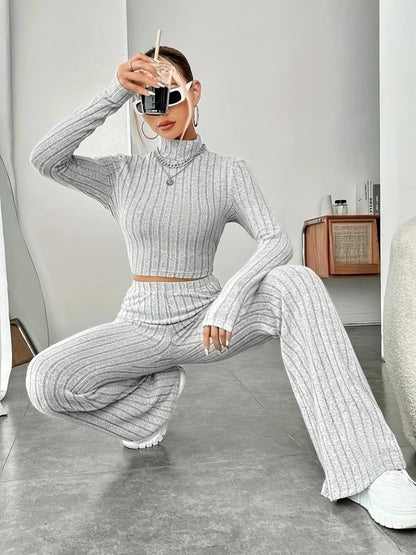 Mock Neck Slim Fit Knitted Two-Piece Set