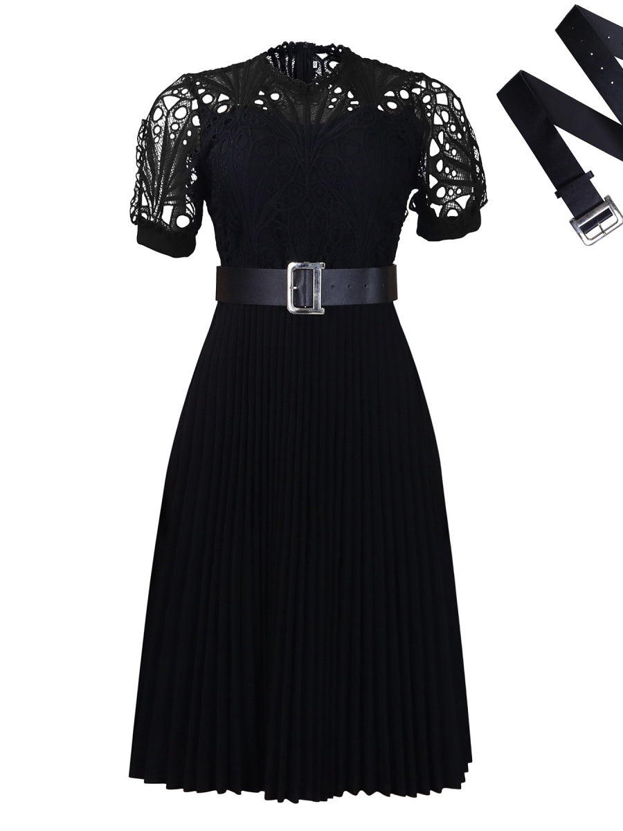 Short Sleeve Trim Lace Belts Mini&Short Dresses
