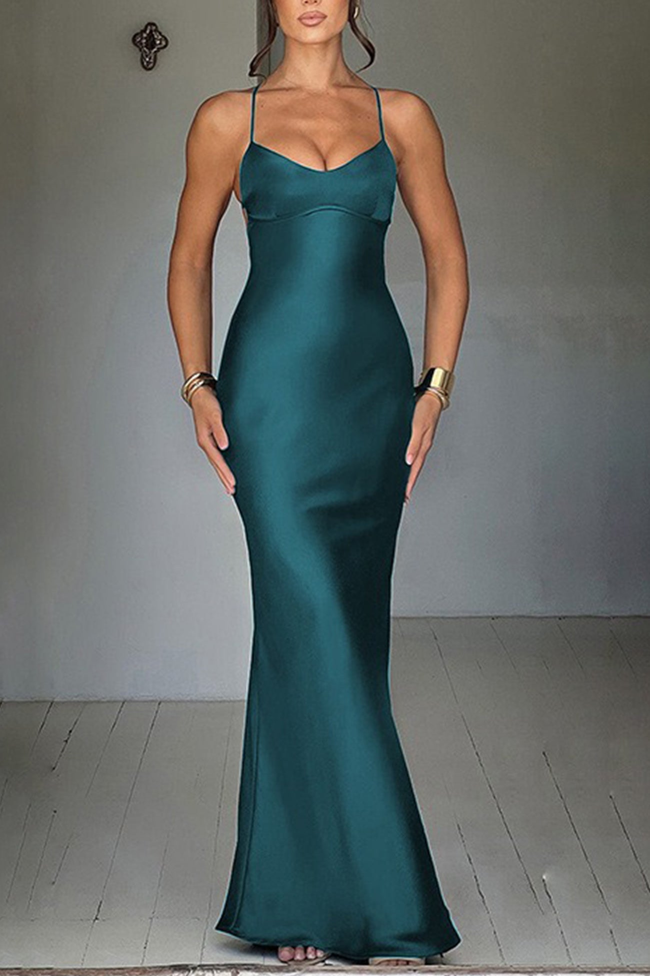 Satin Low Cut Tie-back Cami Dress