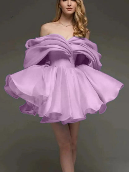 Off-the-shoulder Glossy Short Dress