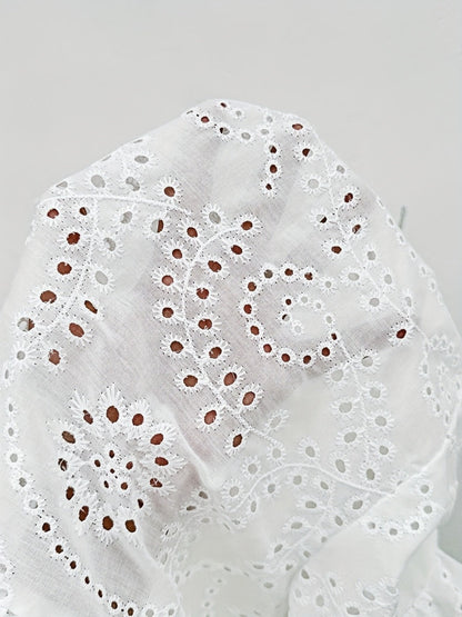 Women's Short-sleeved Shirt With Lapel And Openwork Embroidery