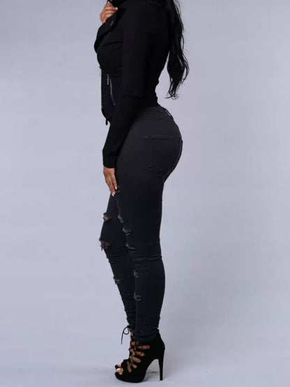Hole Stretch Slimming Pencil Pants Jeans
