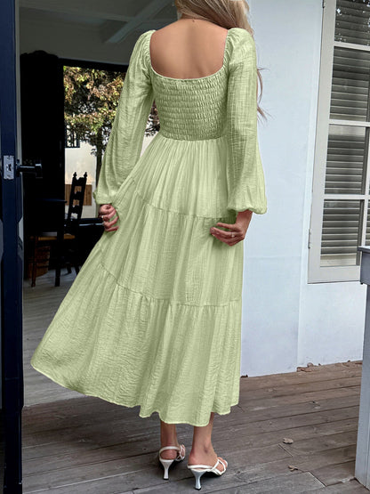 Straps Puff Sleeve U-neck Long Sleeve Maxi Dresses