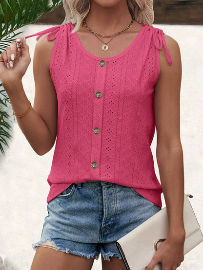 Jacquard Hollow Out Straps Buttons U-neck Vest