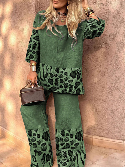 Leopard Trim Casual Lounge Set