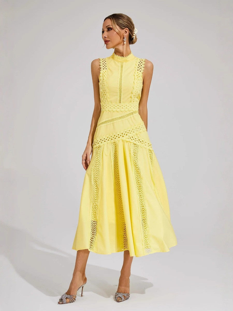 Sleeveless Elegant Long Lace-trimmed Dress