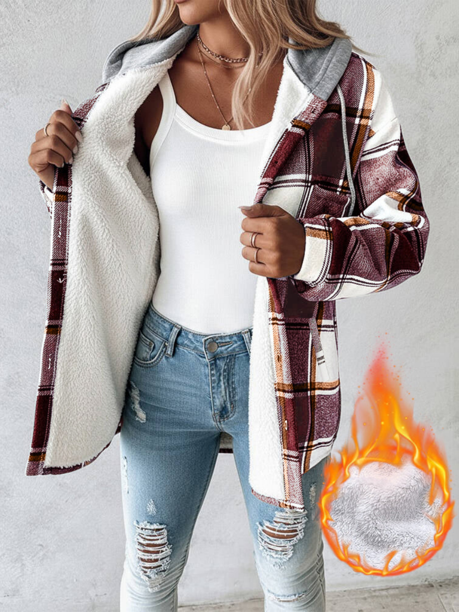 Plaid Long Sleeve Plush Hooded Jackets
