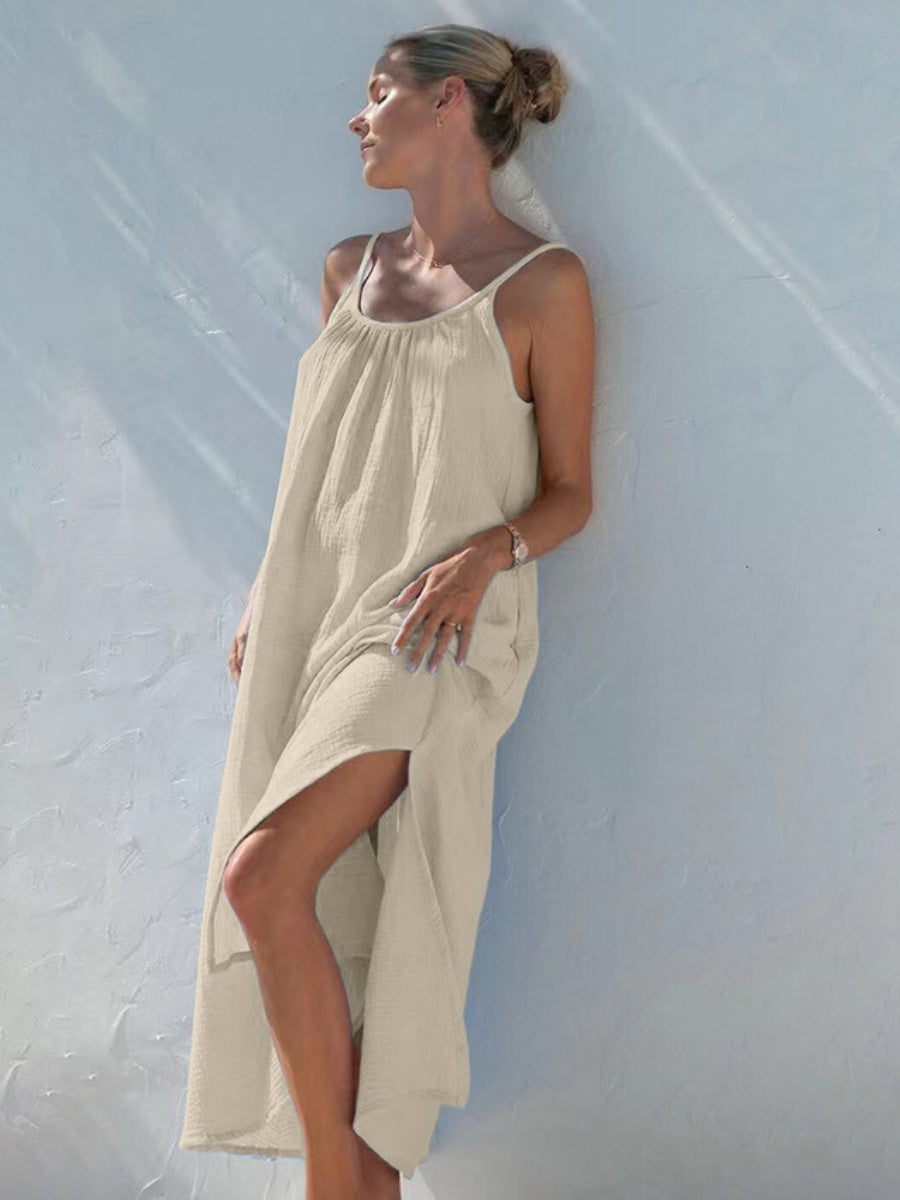 100% Cotton Temperament Camisoles Loose-fit Home Vacation Mini&Short Dresses
