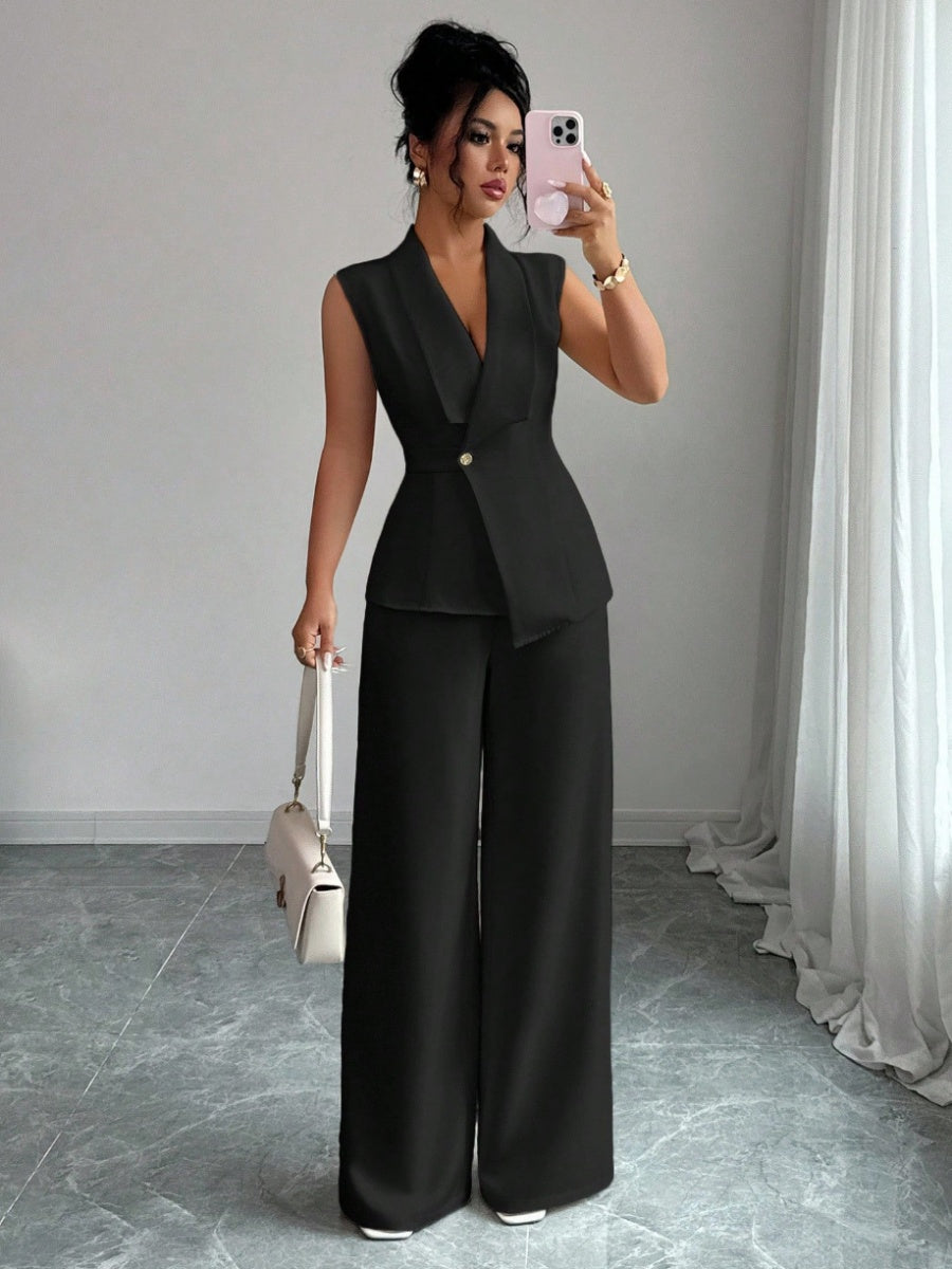 Commuting Sleeveless Suit Collar Vests Straight-leg Pants Set 2-piece Sets