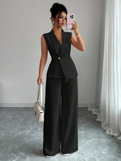 Commuting Sleeveless Suit Collar Vests Straight-leg Pants Set 2-piece Sets