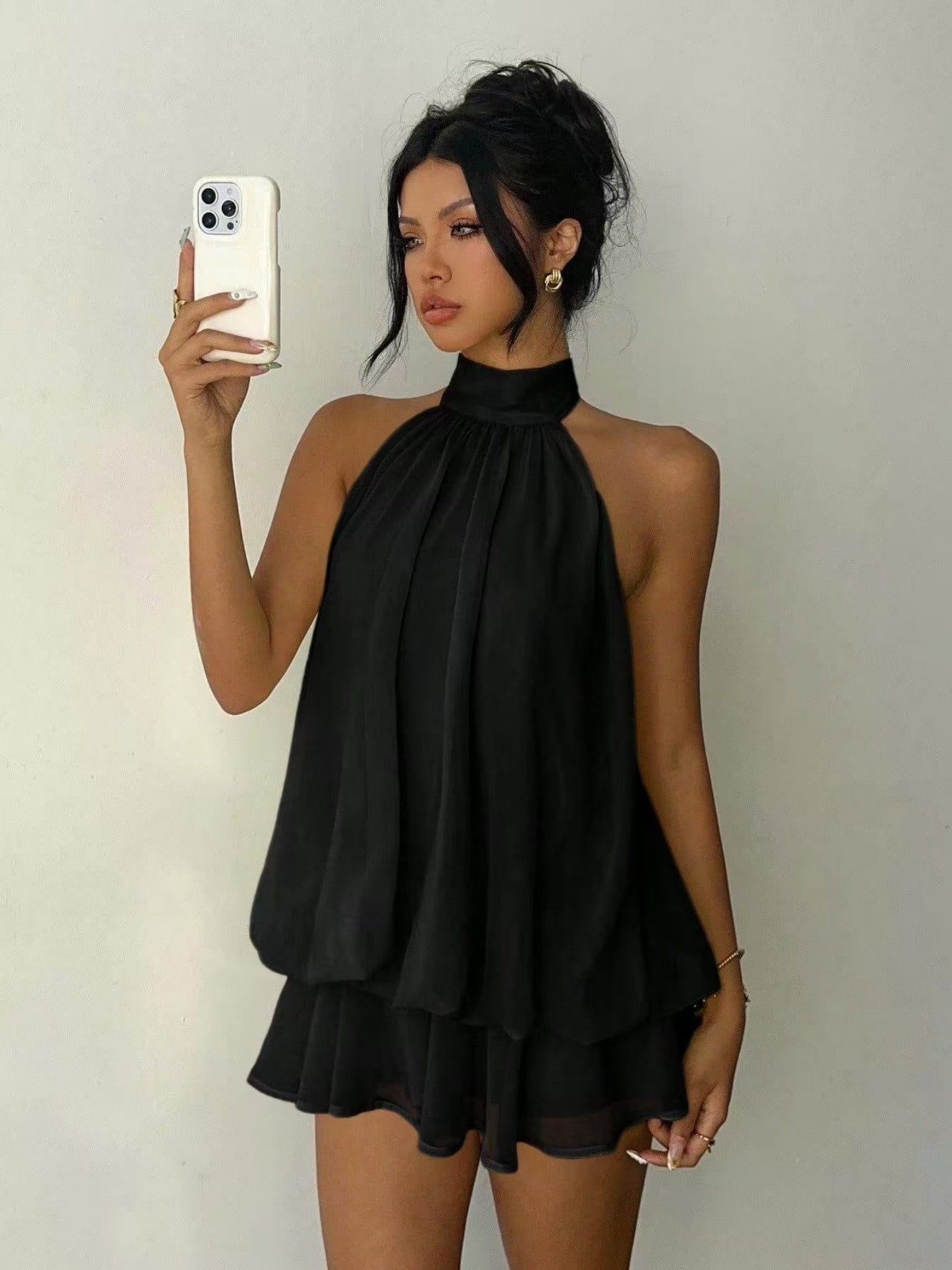 Neck Strap Backless Ruffle Mini&Short Dresses