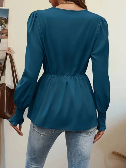 V-neck Tie-waist Solid Color T-shirt