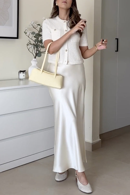Margovil Elegant High Rise Satin Midi Skirt