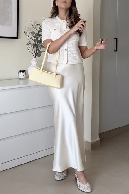 Margovil Elegant High Rise Satin Midi Skirt