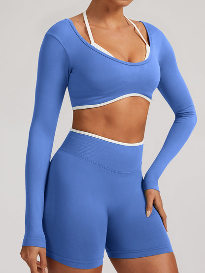 Seamless Faux Two-Piece Exercise And Fitness Yoga Long-sleeved Top