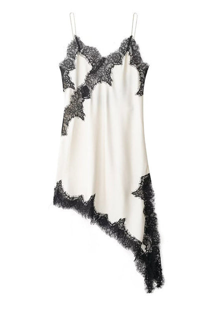 Margovil Spaghetti Strap Lace V Neck Irregular Hem Mini Dress