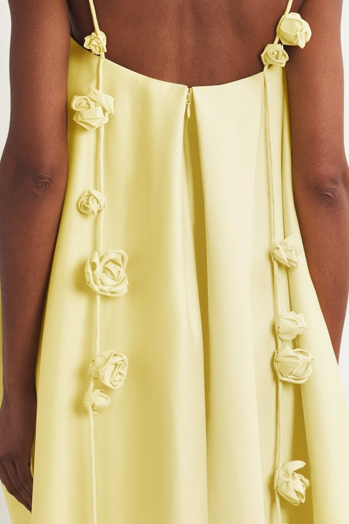 Square Back Spaghetti Strap 3D Rosette Applique A-Line Mini Dress