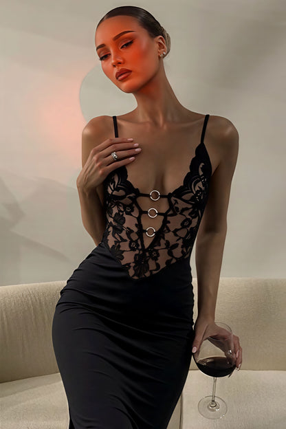 | Lace Strapless Bodycon Maxi Dress
