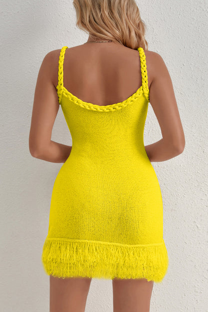 Solid Color Cable Camisole Slim Fit Tassel Knit Mini Dress