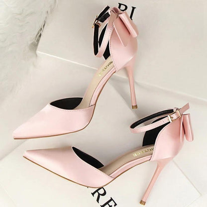 Satin Bow-knot High Heels Women Pumps for Sexy Wedding Stiletto Heels