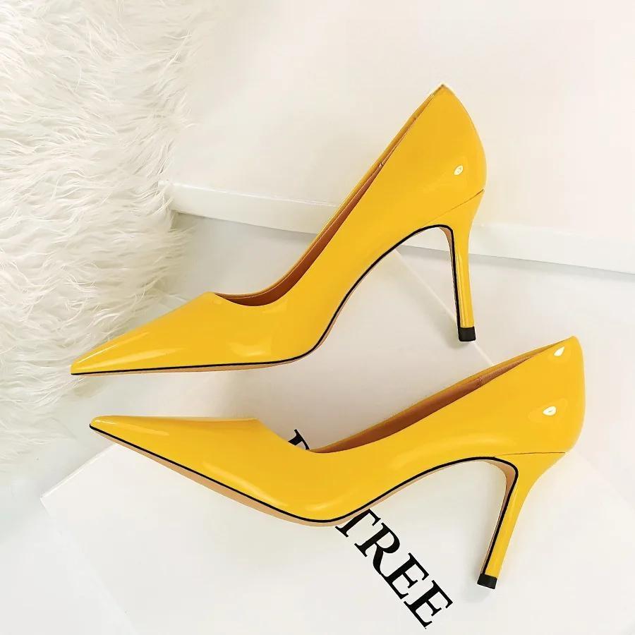 Patent Leather Pointed Toe Stiletto Pumps for Women Office Wear