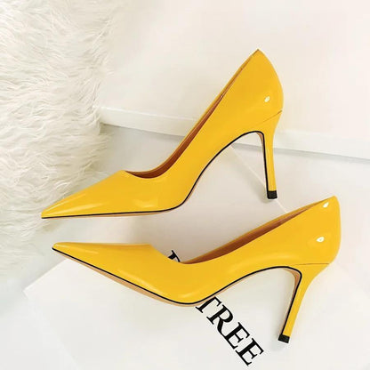 Patent Leather Pointed Toe Stiletto Pumps for Women Office Wear