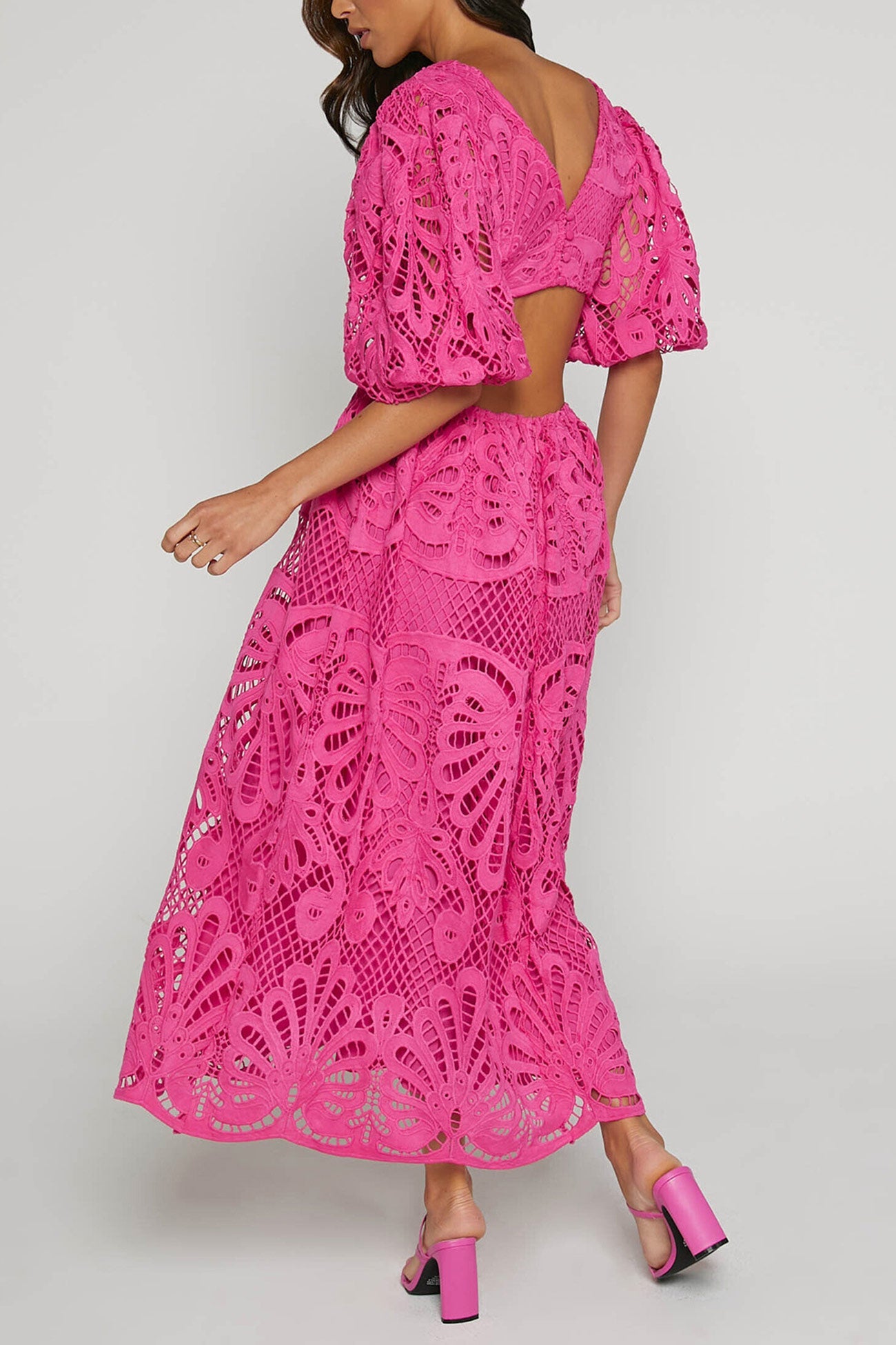 V-neck Lace Embroidery Hollow Waist Dress