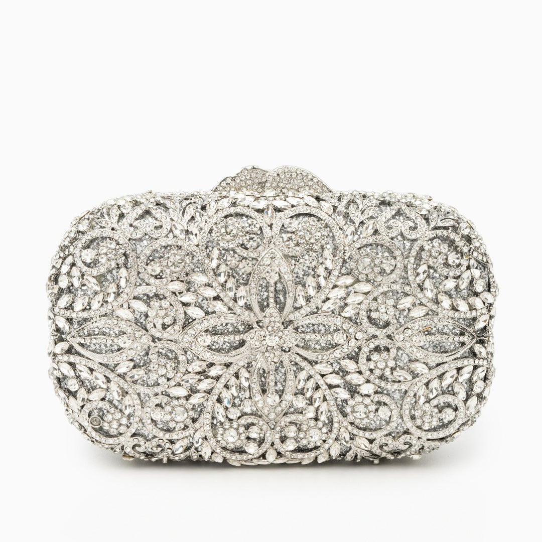 Athena Rhinestone Clutch Bag Silver