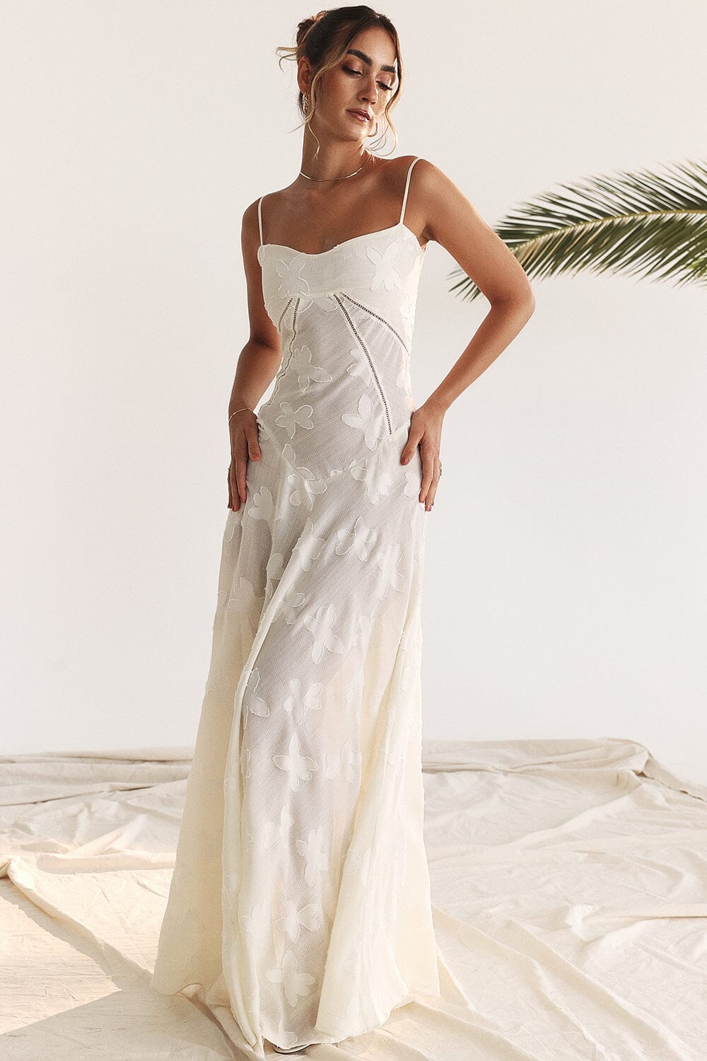 Floral Jacquard Spaghetti Strap Lace Up Corset Back Fit and Flare Maxi Dress