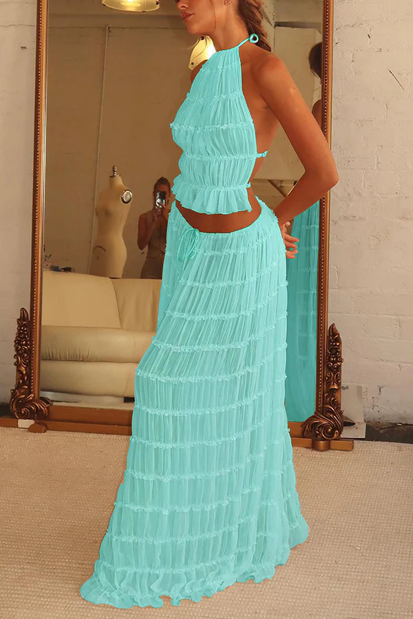 Passion and Romance Pleated Back Elastic Straps Adjustable Halter Tank