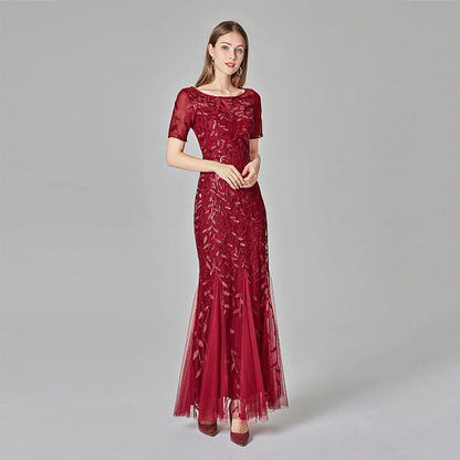 Banquet Host Slim Mesh Sequ Evening Dress Fishtail Dress for