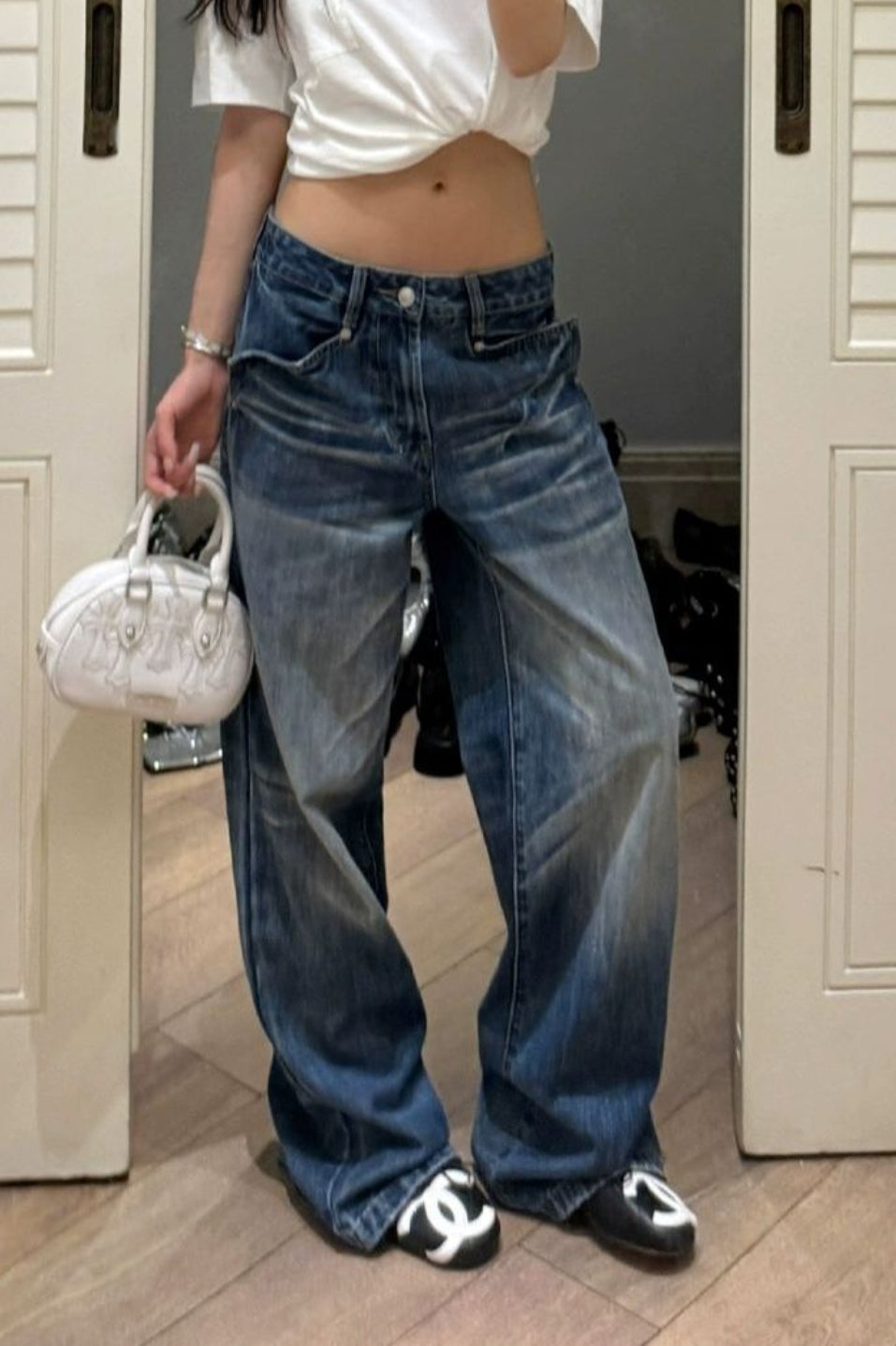 Blue Low Rise Washed Relaxed Straight Jeans