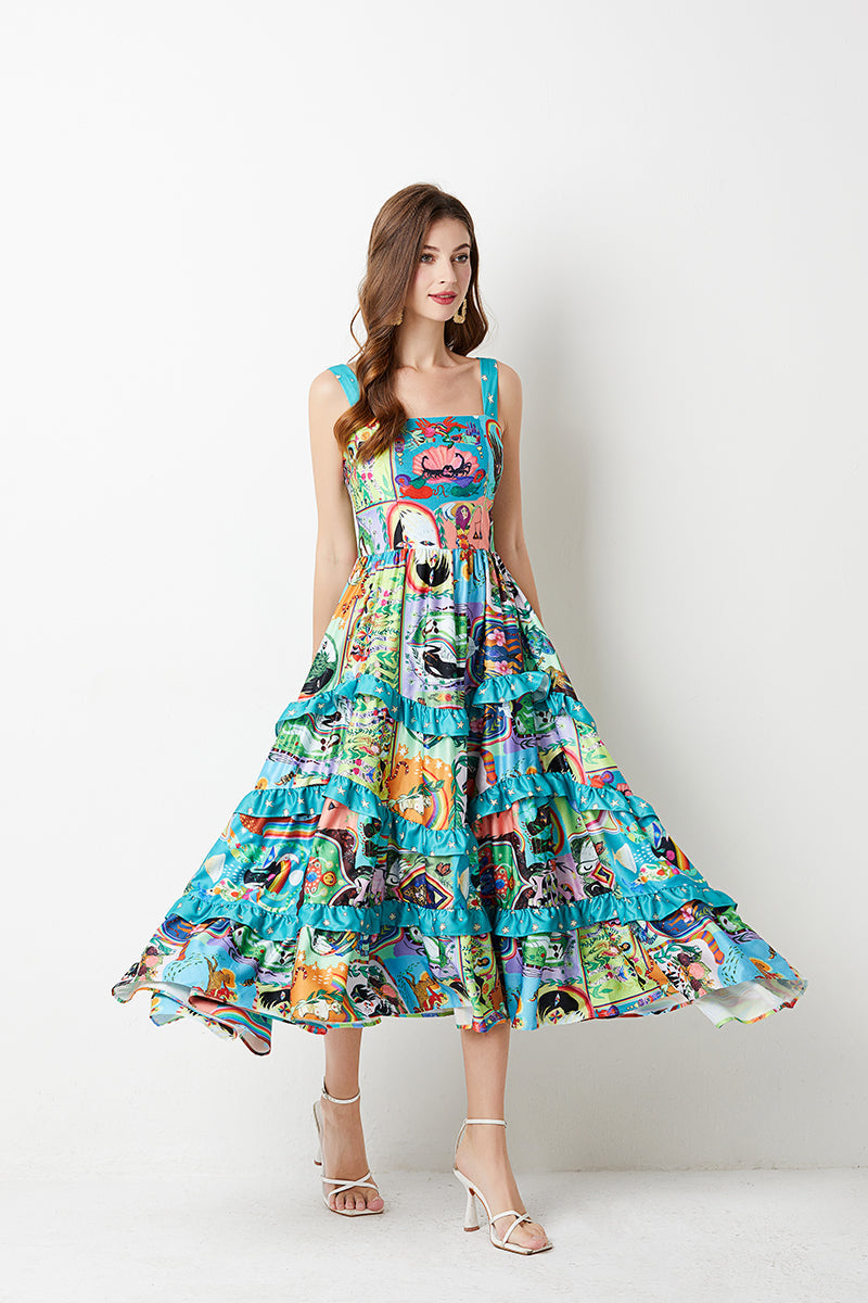 Positioning Flower Cake Dress Slim Fit High Waist A Line Dress
