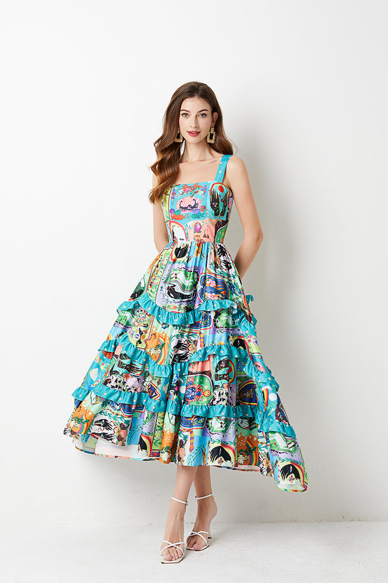 Positioning Flower Cake Dress Slim Fit High Waist A Line Dress