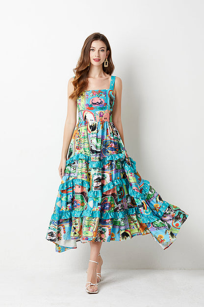 Positioning Flower Cake Dress Slim Fit High Waist A Line Dress