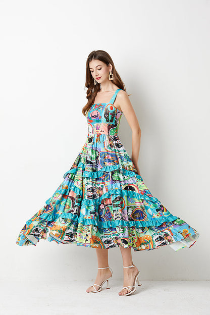 Positioning Flower Cake Dress Slim Fit High Waist A Line Dress