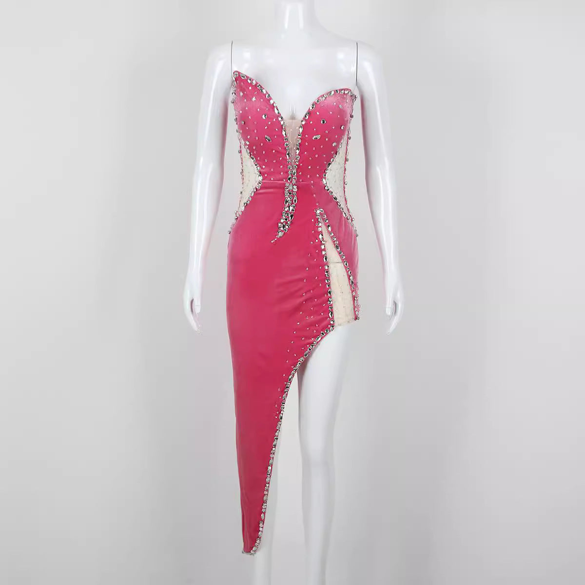 Mid Length Velvet High Split Beaded Heavy Industry