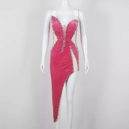 Mid Length Velvet High Split Beaded Heavy Industry