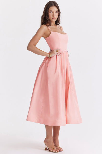 Solid Sexy Backless Spaghetti Strap Swing Prom Dress
