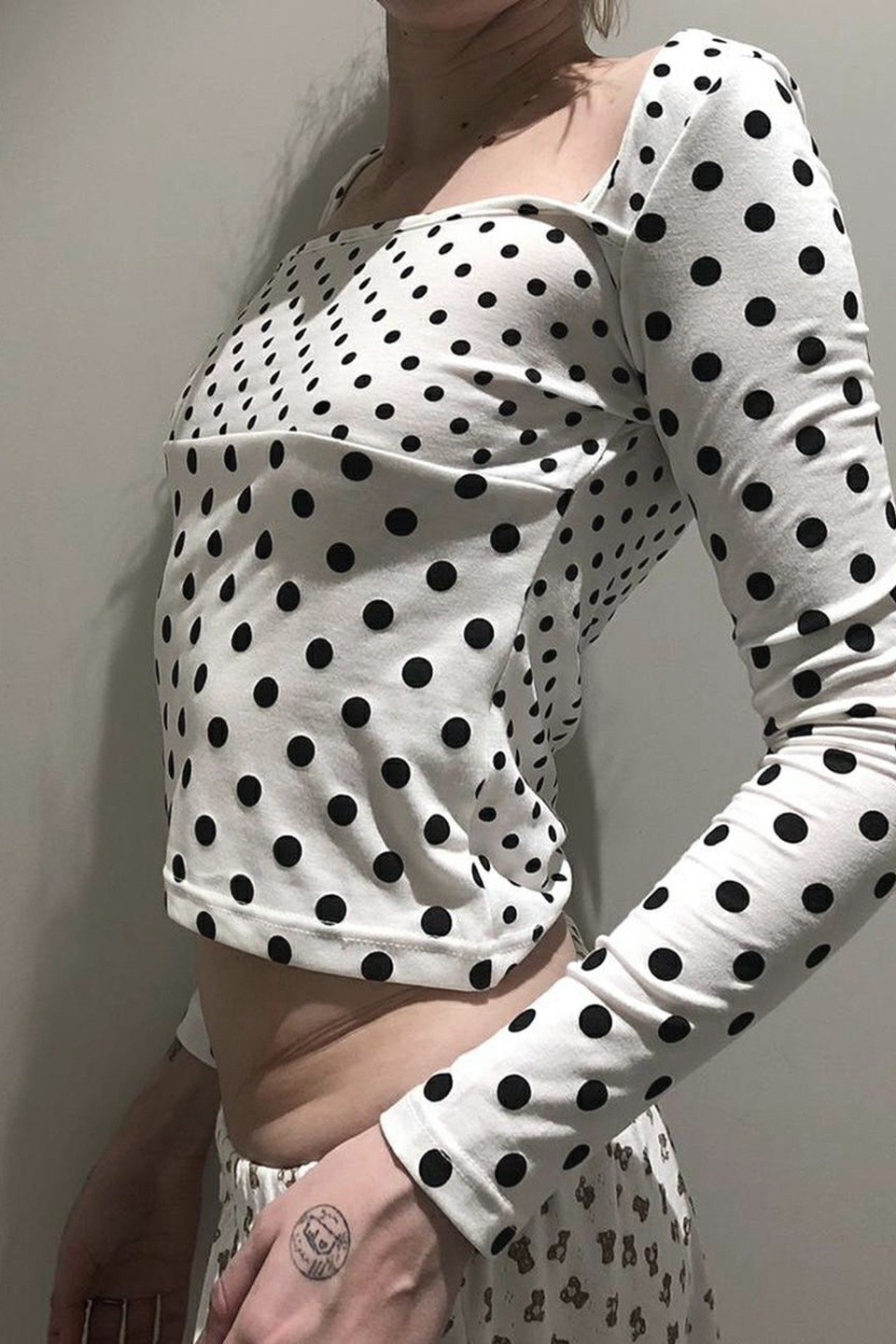 Polka Dot Contrast Trim Square Neck Sexy Crop Top