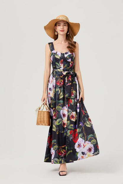 Print Halter Dress Swing Maxi Dress