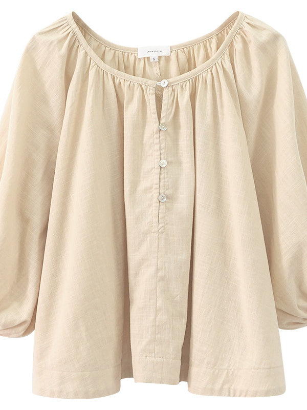 Basic Cotton Short-sleeved Sheer Chiffon Casual Top