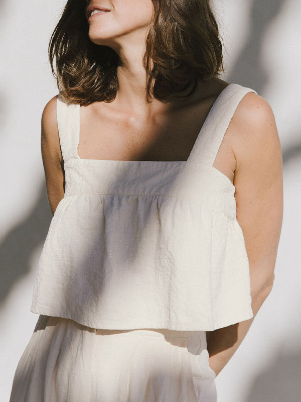 Plain Cotton And Linen Backless Tank Top