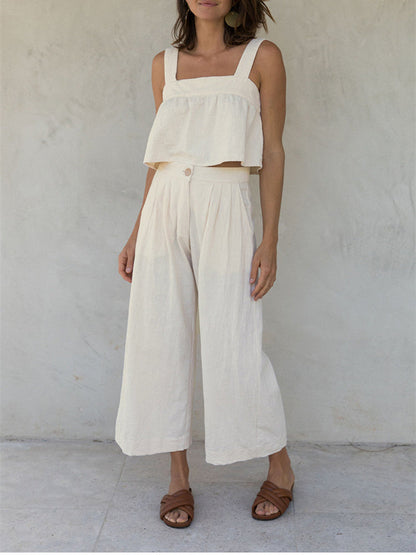 Plain Cotton And Linen Backless Tank Top
