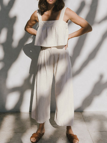 Plain Cotton And Linen Backless Tank Top