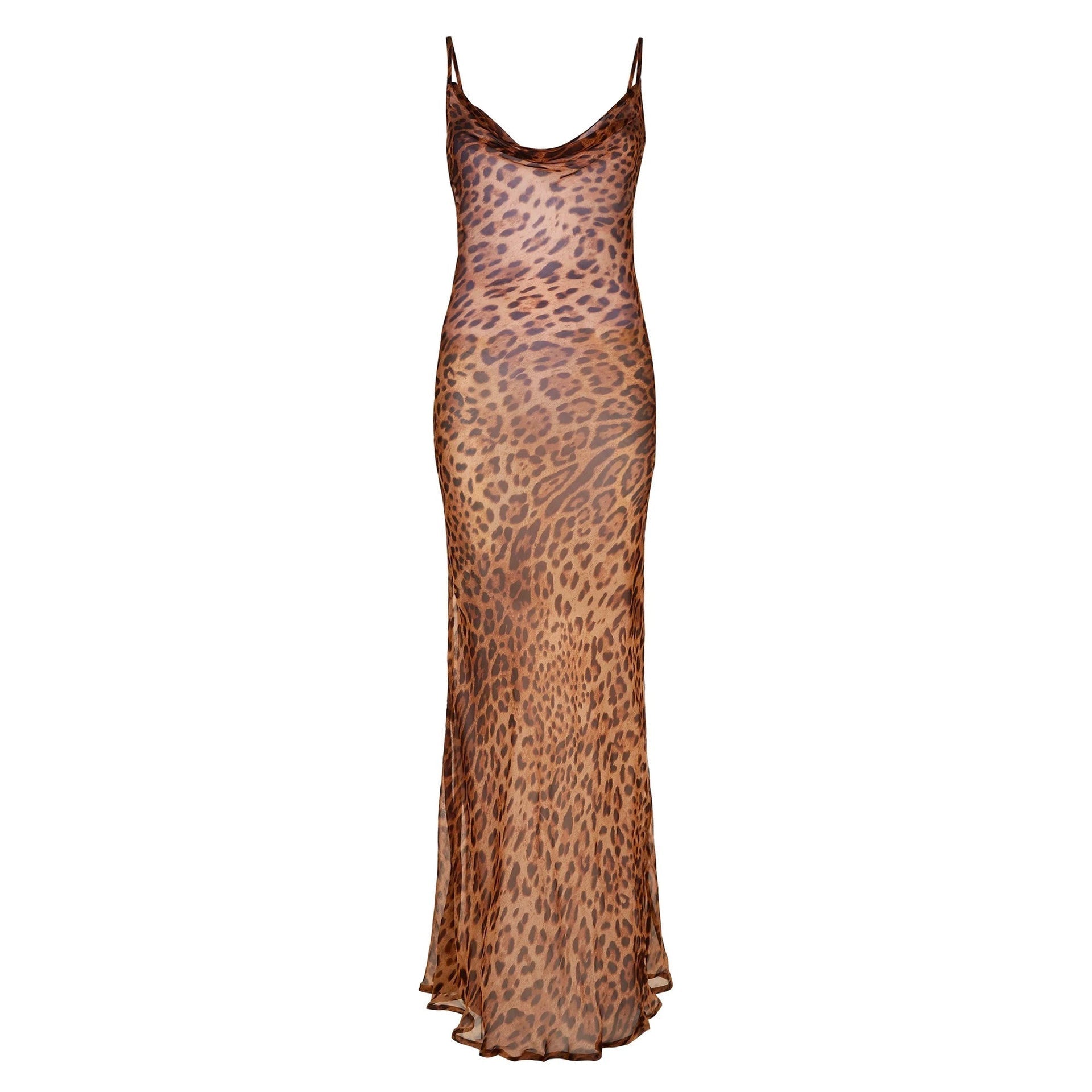 Cowl Neck Spaghetti Strap Open Back Print Maxi Dress