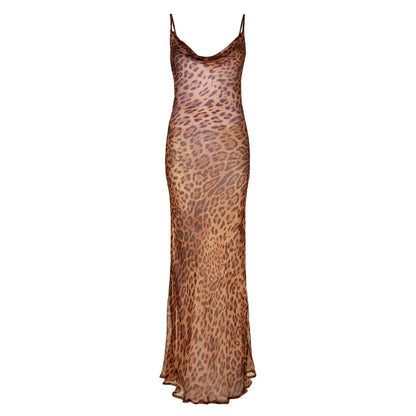 Cowl Neck Spaghetti Strap Open Back Print Maxi Dress