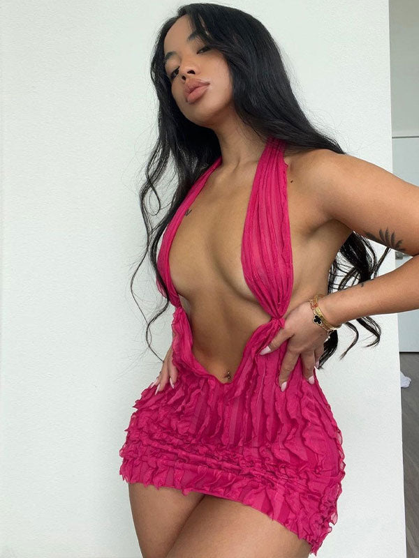 Club Dress For Women Rose V-Neck Sleeveless Sexy Mini Dress