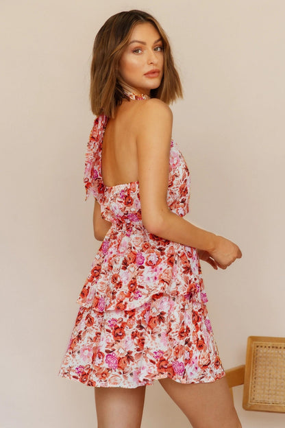 Floral Sleeveless Ruffled Mini Dress